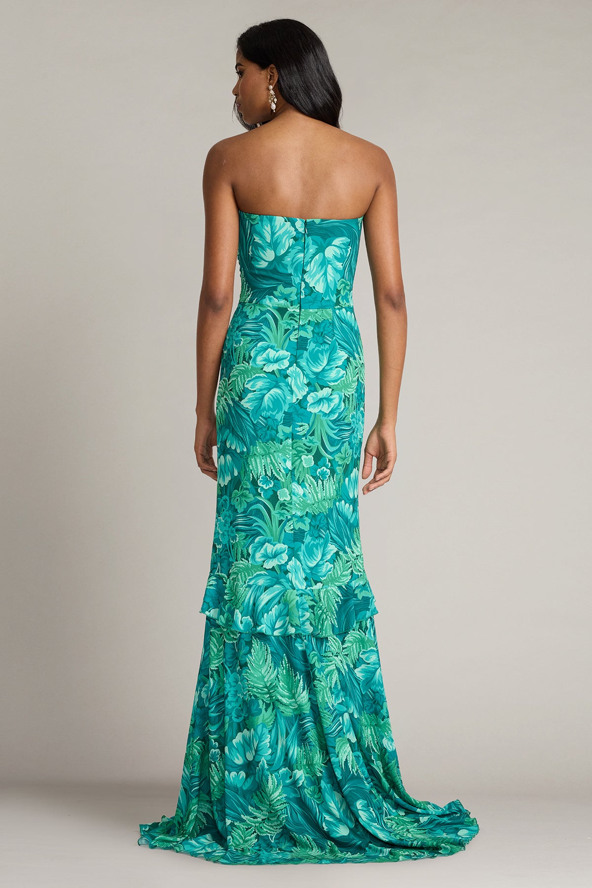 Emeral Green Multi Sweetheart Floor-Length Chiffon Formal Ruffled Floral Gown Tadashi Shoji CJR20390L