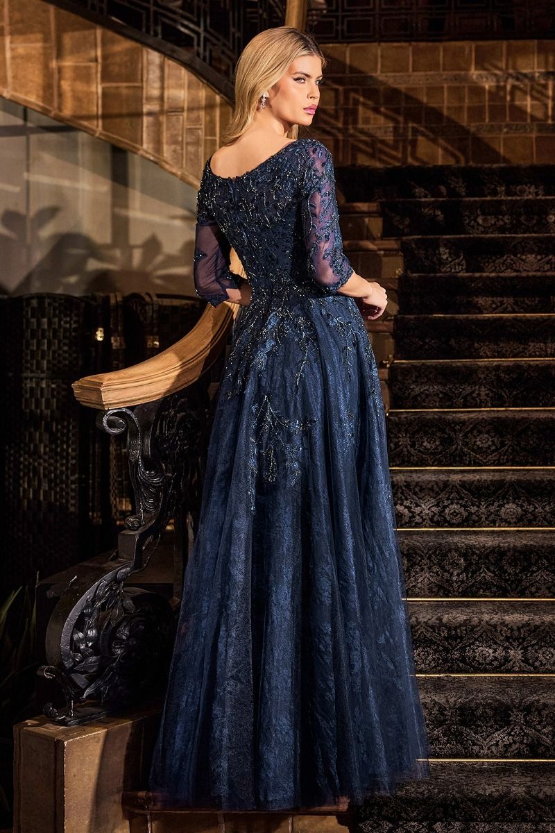 LaDivine CK2401 Long Formal A Line Lace Evening Dress
