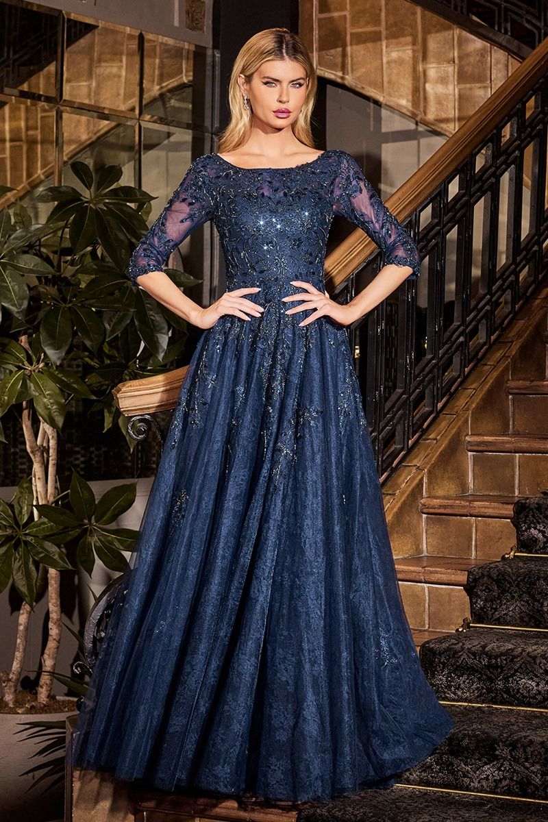 Formal Dresses Long Formal A Line Lace Evening Dress Navy