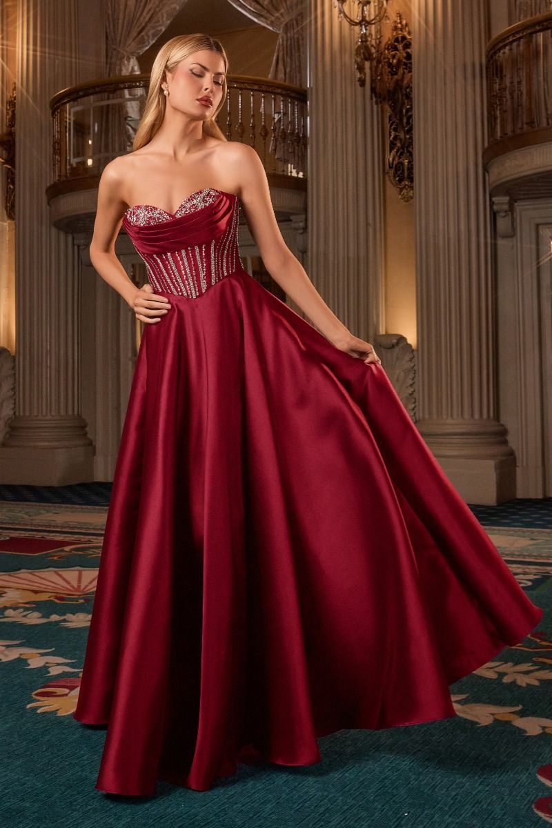 Prom Dresses Beaded Long Ball Gown Corset Prom Dress Burgundy