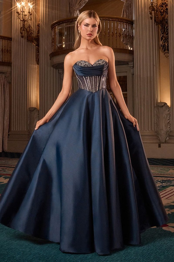 LaDivine CK2405 Beaded Long Ball Gown Corset Prom Dress