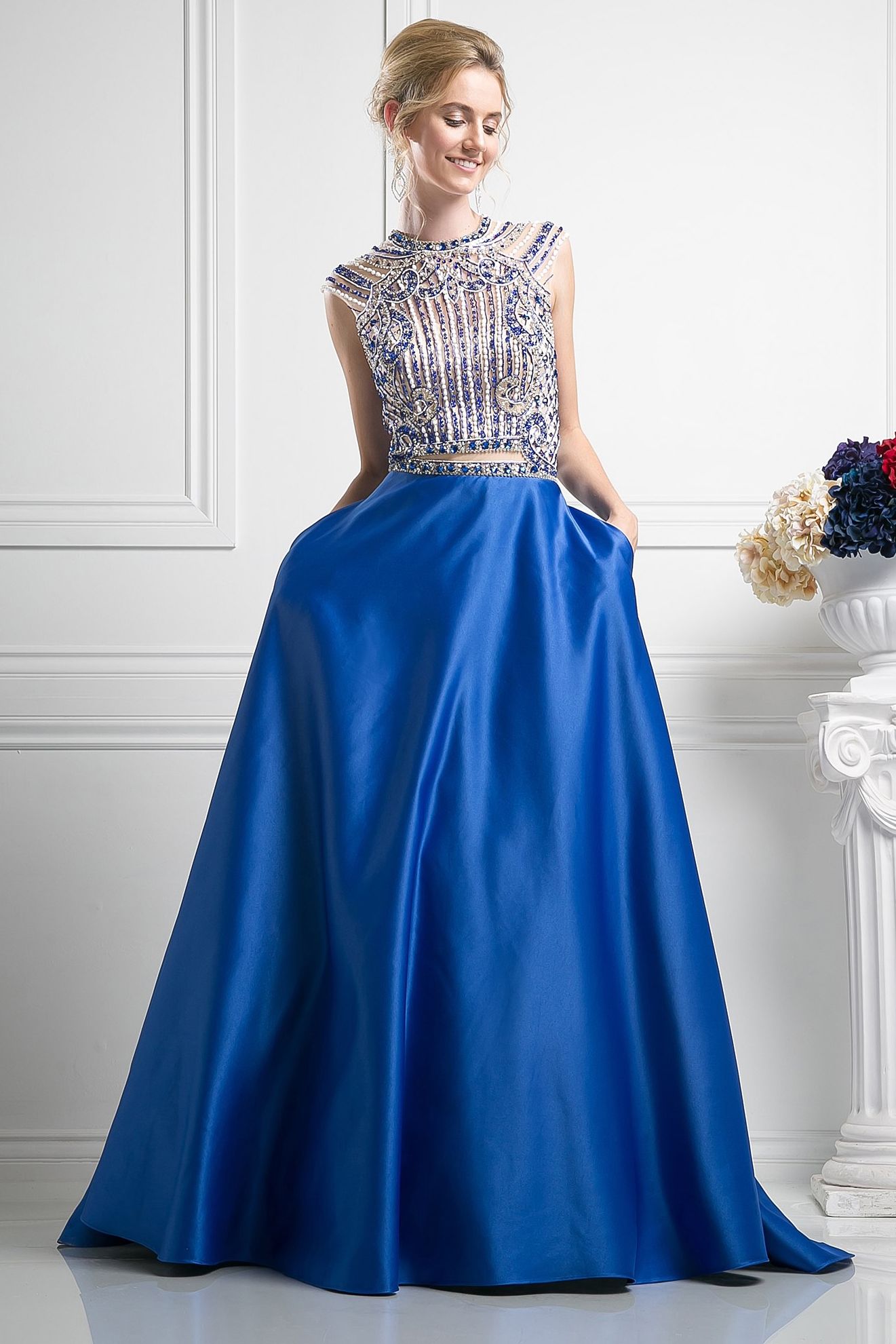 Prom Dresses Long Formal Beaded Prom Evening Dress Royal