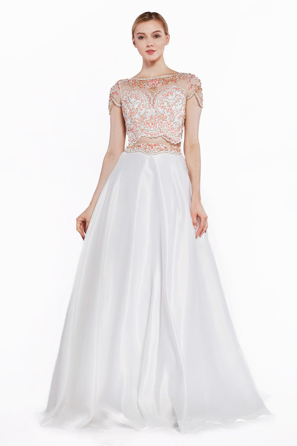 LaDivine CK35 Long A Line Bridal Lace Beaded Wedding Dress