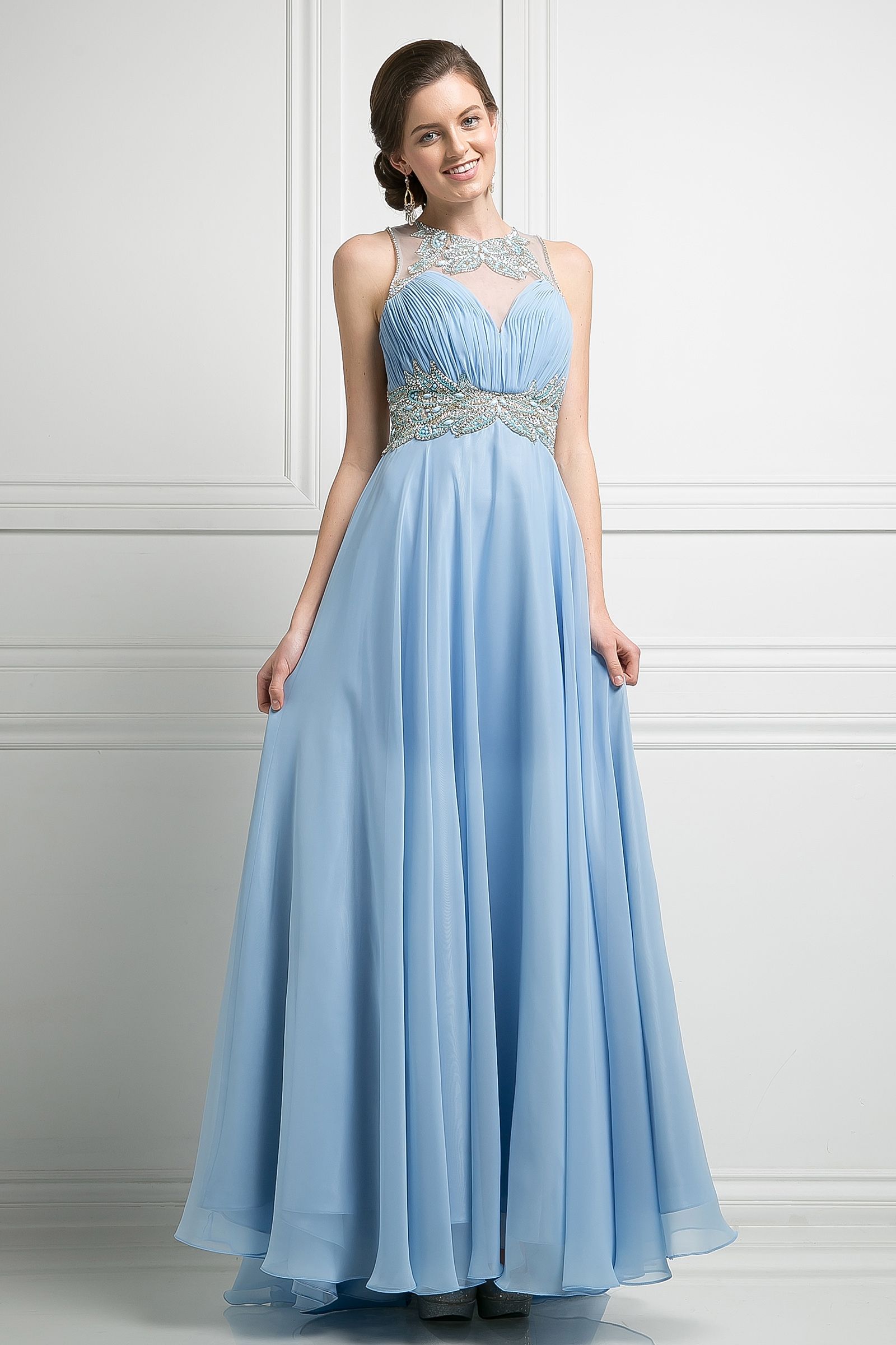 Prom Dresses Long Formal Beaded Evening Prom Dress Aqua