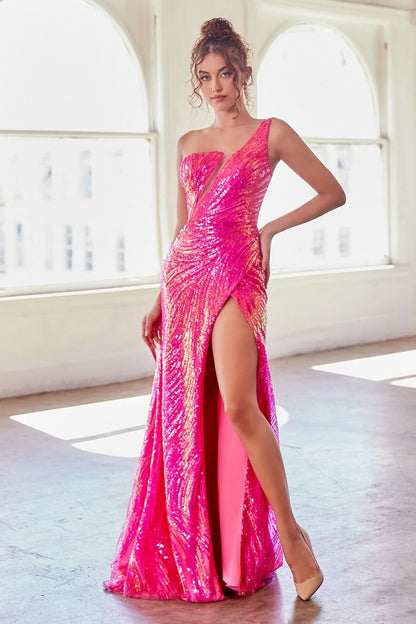 Prom Dresses Long Fitted Formal Prom Sequin Gown Hot Pink