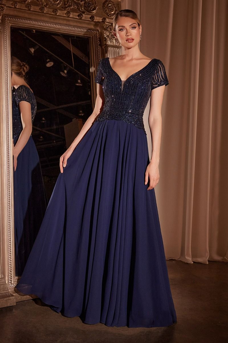 LaDivine CL07 Long A Line Formal Beaded Evening Dress