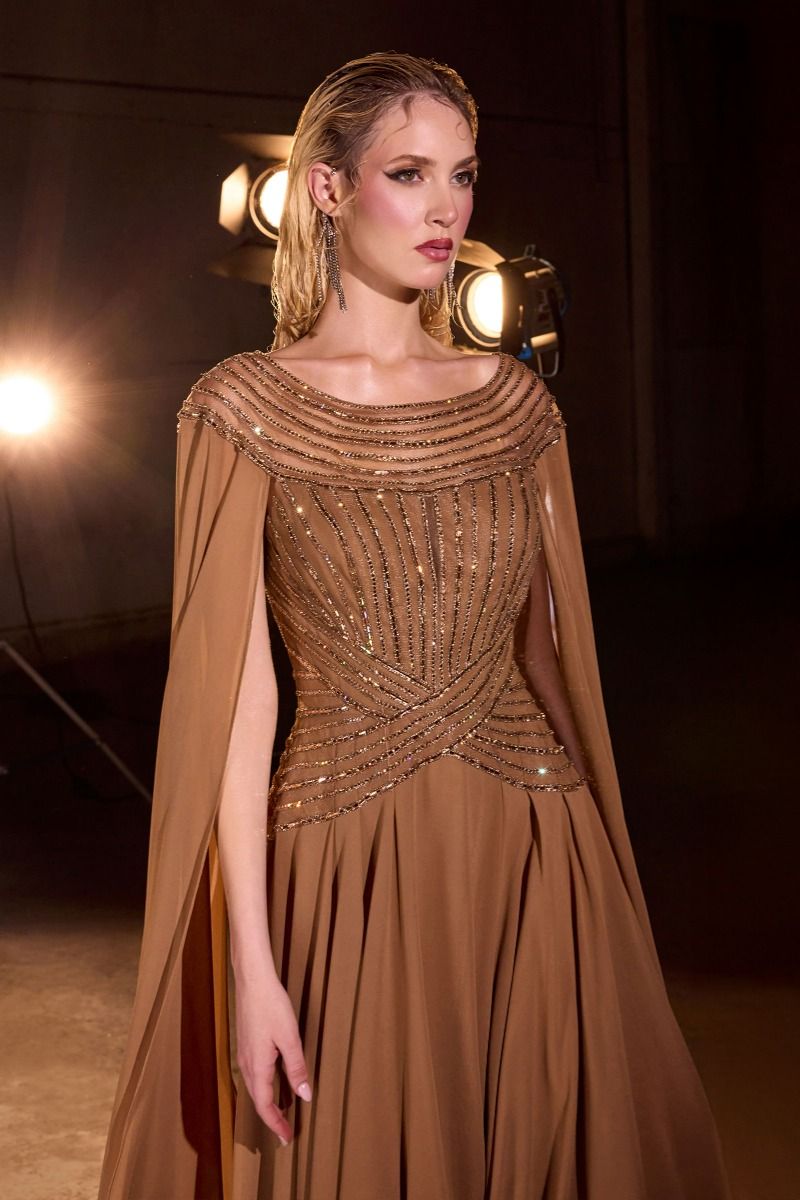 LaDivine CL08 Long Cape Formal A Line Evening Dress – The Dress Outlet