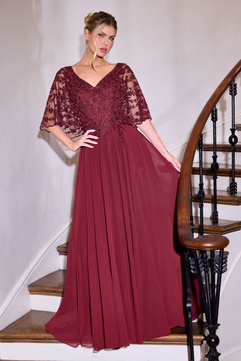 Mother of the Bride Dresses Long Formal A line Lace Mother of the Bride Dress LaDivine CL10 Burgundy