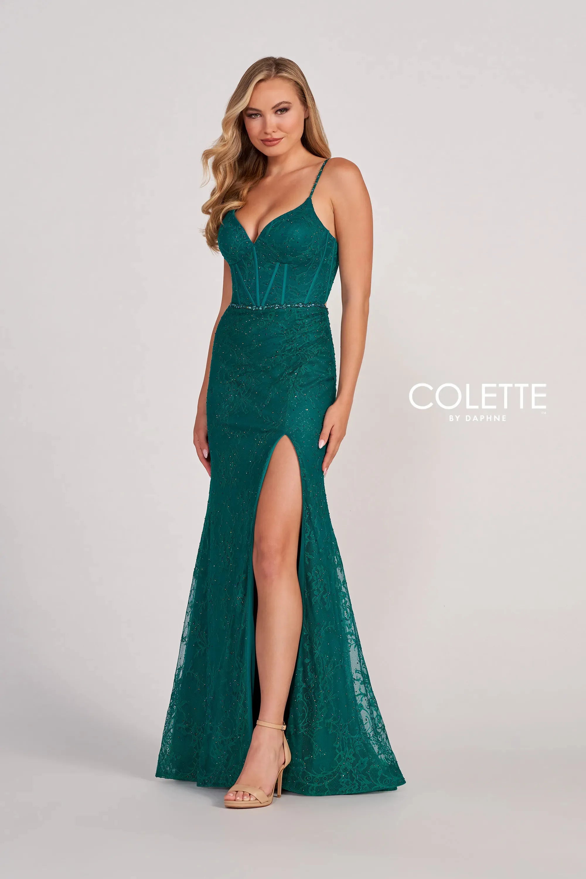 Beaded Prom Fitted Formal Long Dress by Colette CL2037 - Jade / 10 Beaded Prom Fitted Formal Long Dress by Colette CL2037 - Jade / 10