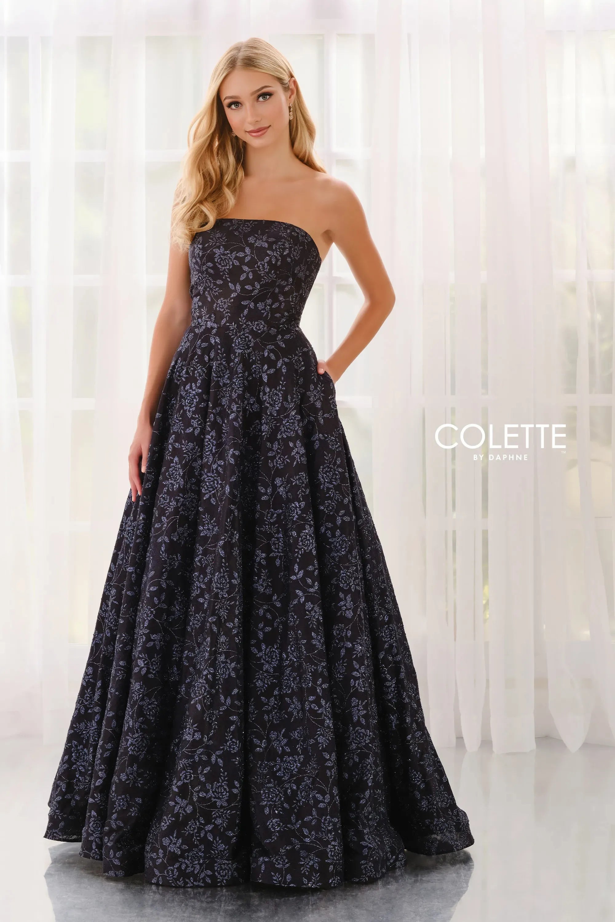 Prom Dresses Glitter A Line Formal Long Prom Dress Navy Blue