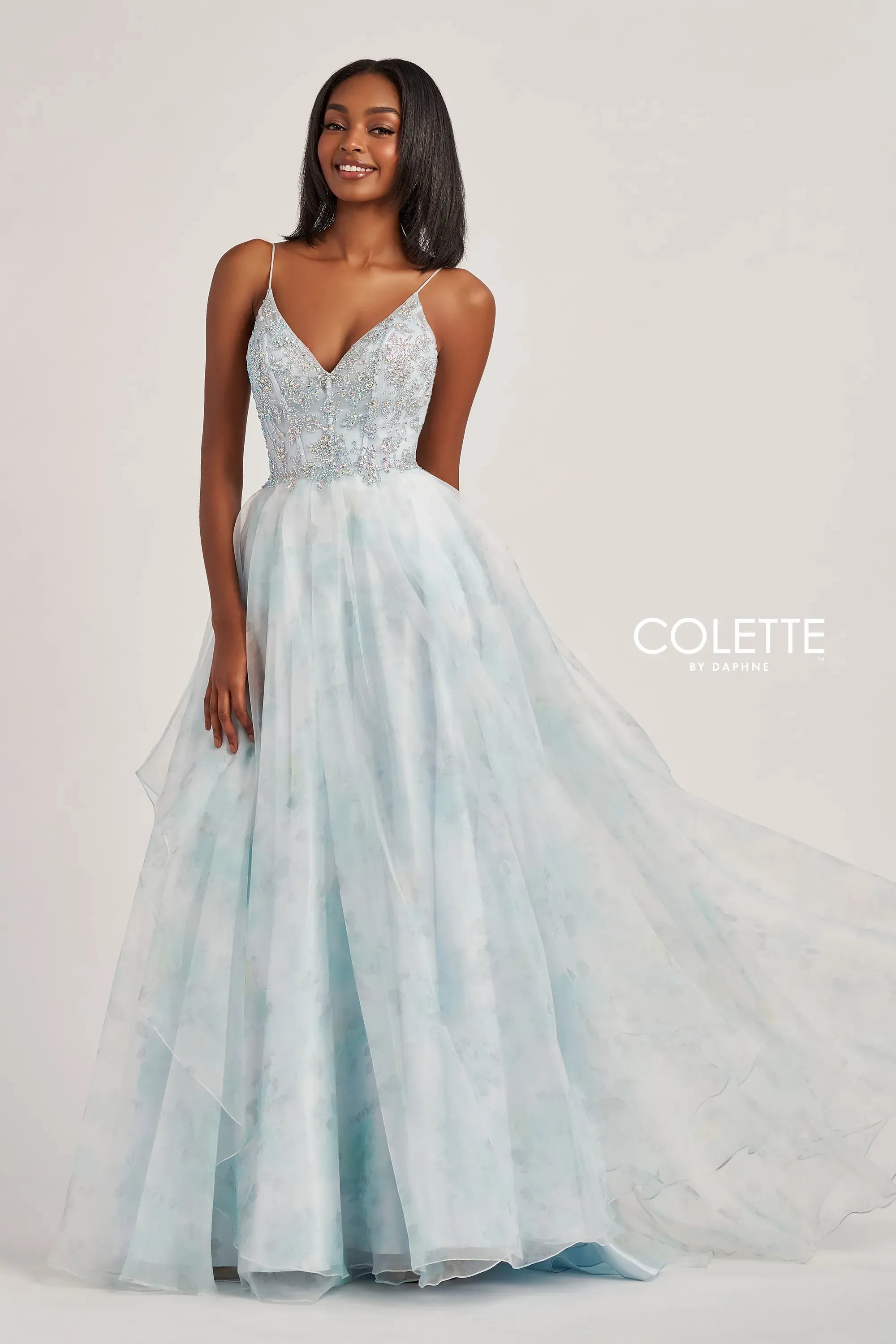 Prom Dresses A Line Long Formal Prom Dress Light Blue Floral