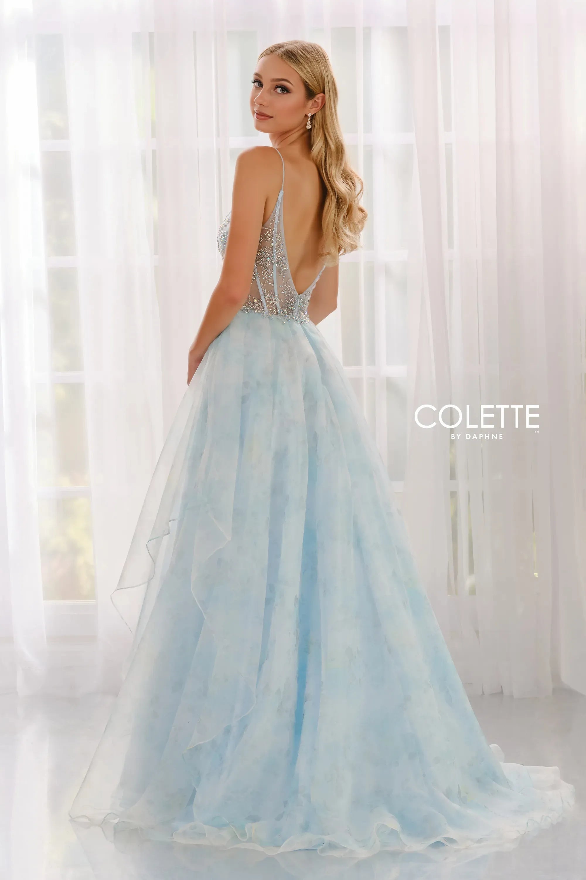 Prom Dresses A Line Long Formal Prom Dress Light Blue Floral