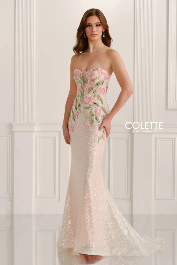 Colette by Daphne CL6101 Lace Applique Formal Long Prom Dress