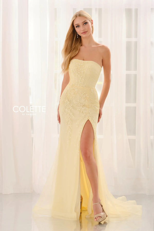 Colette by Daphne CL6125 Long Formal Lace Applique Prom Dress