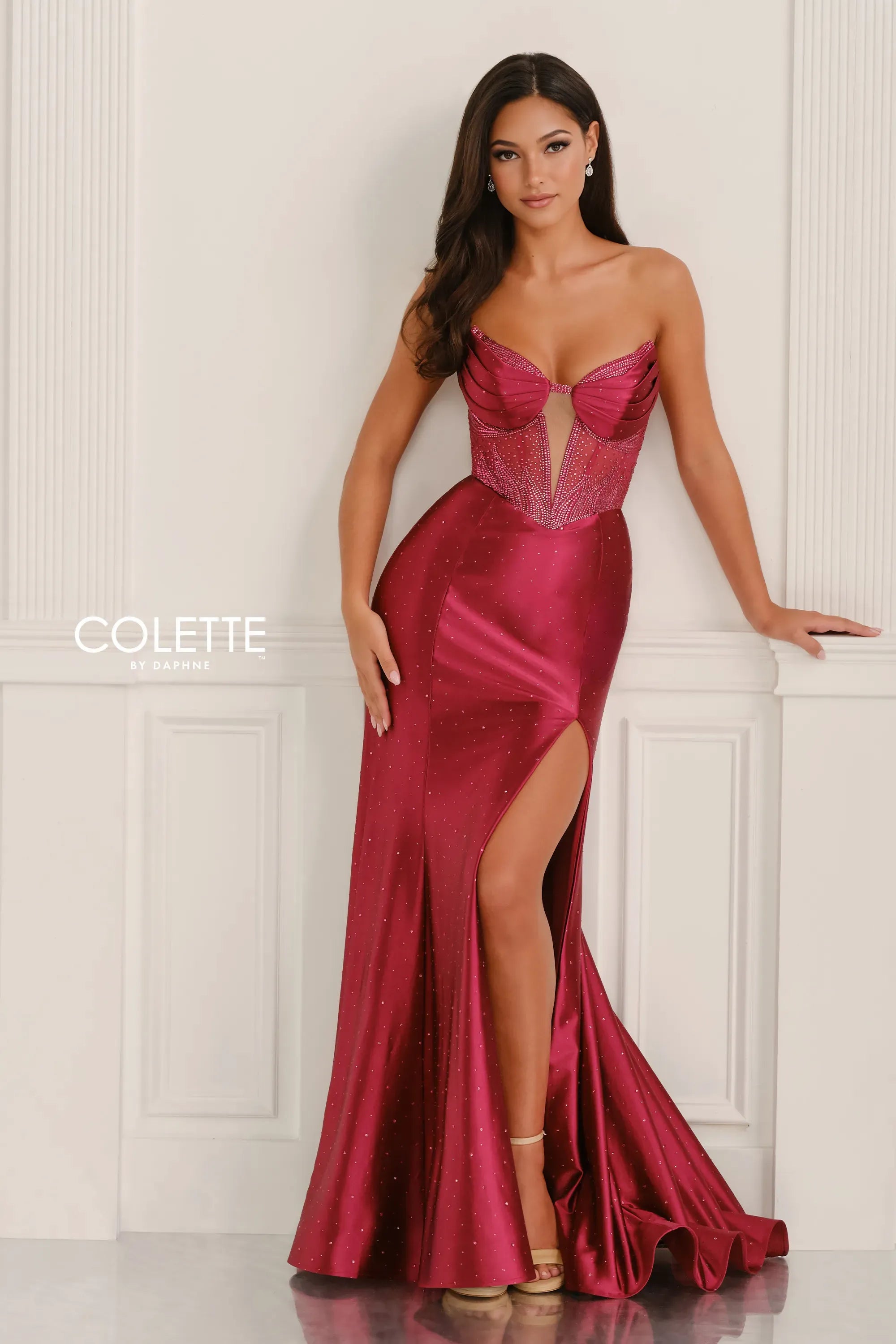 Prom Dresses Fitted Beaded Long Formal Prom Dress Merlot