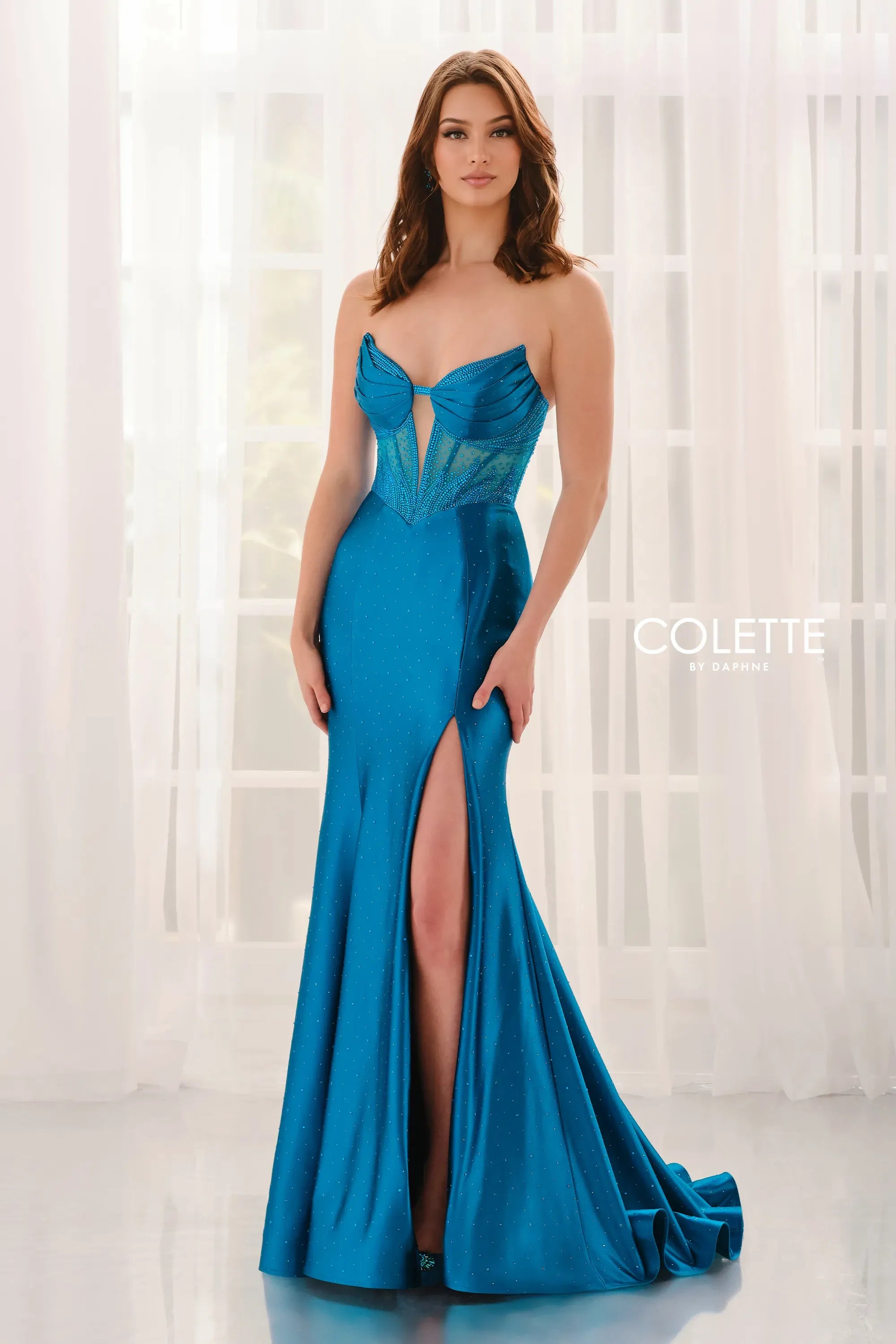 Prom Dresses Fitted Beaded Long Formal Prom Dress Peacock
