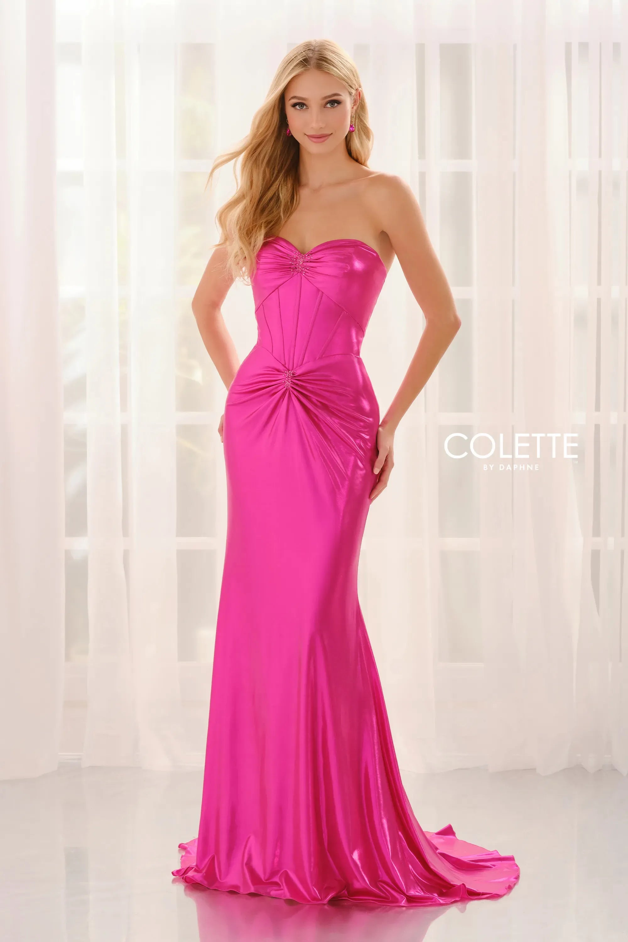 Prom Dresses Beaded Mermaid Formal Long Prom Dress Fuchsia