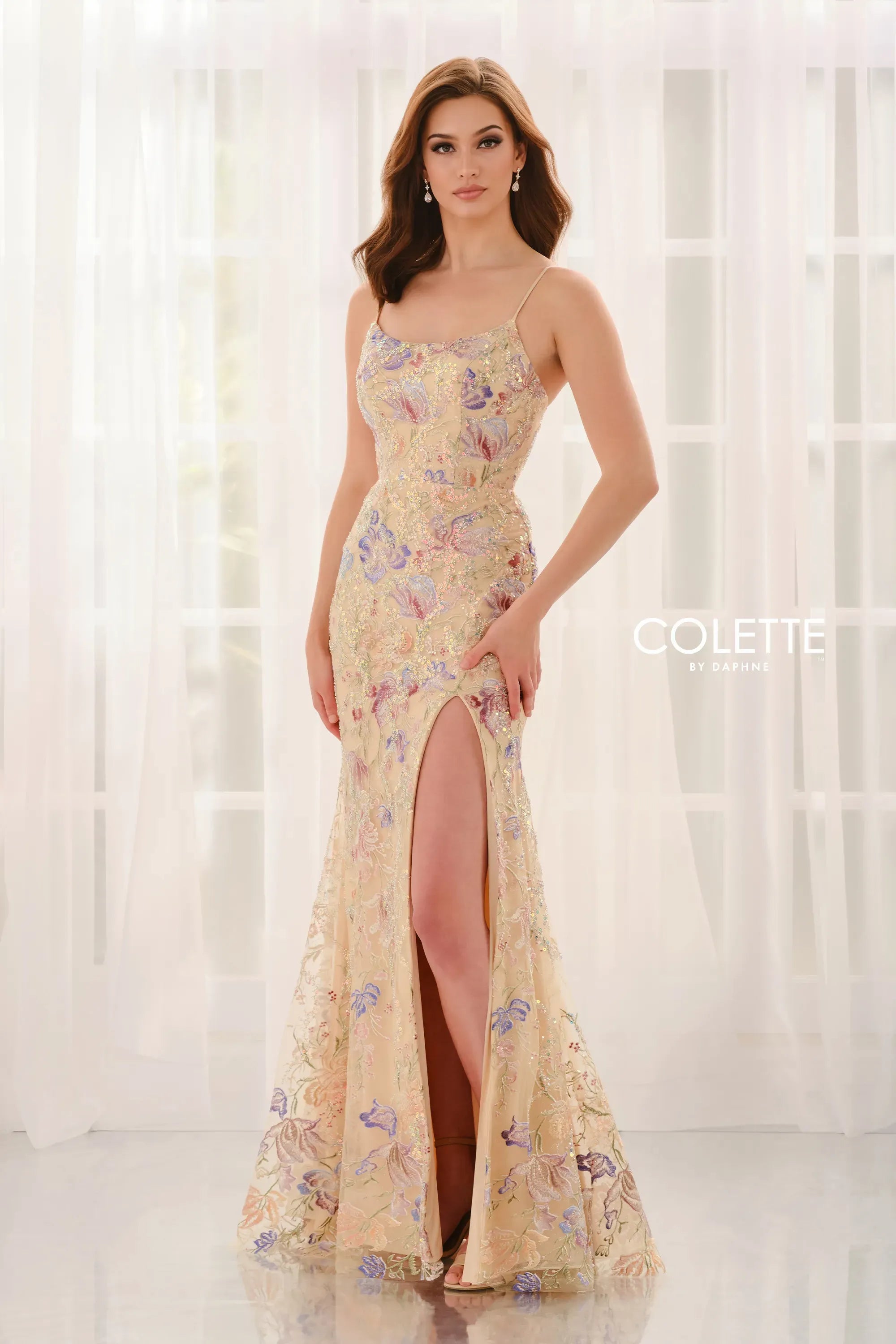 Prom Dresses Fitted Beaded Formal Long Prom Dress Floral/Multi
