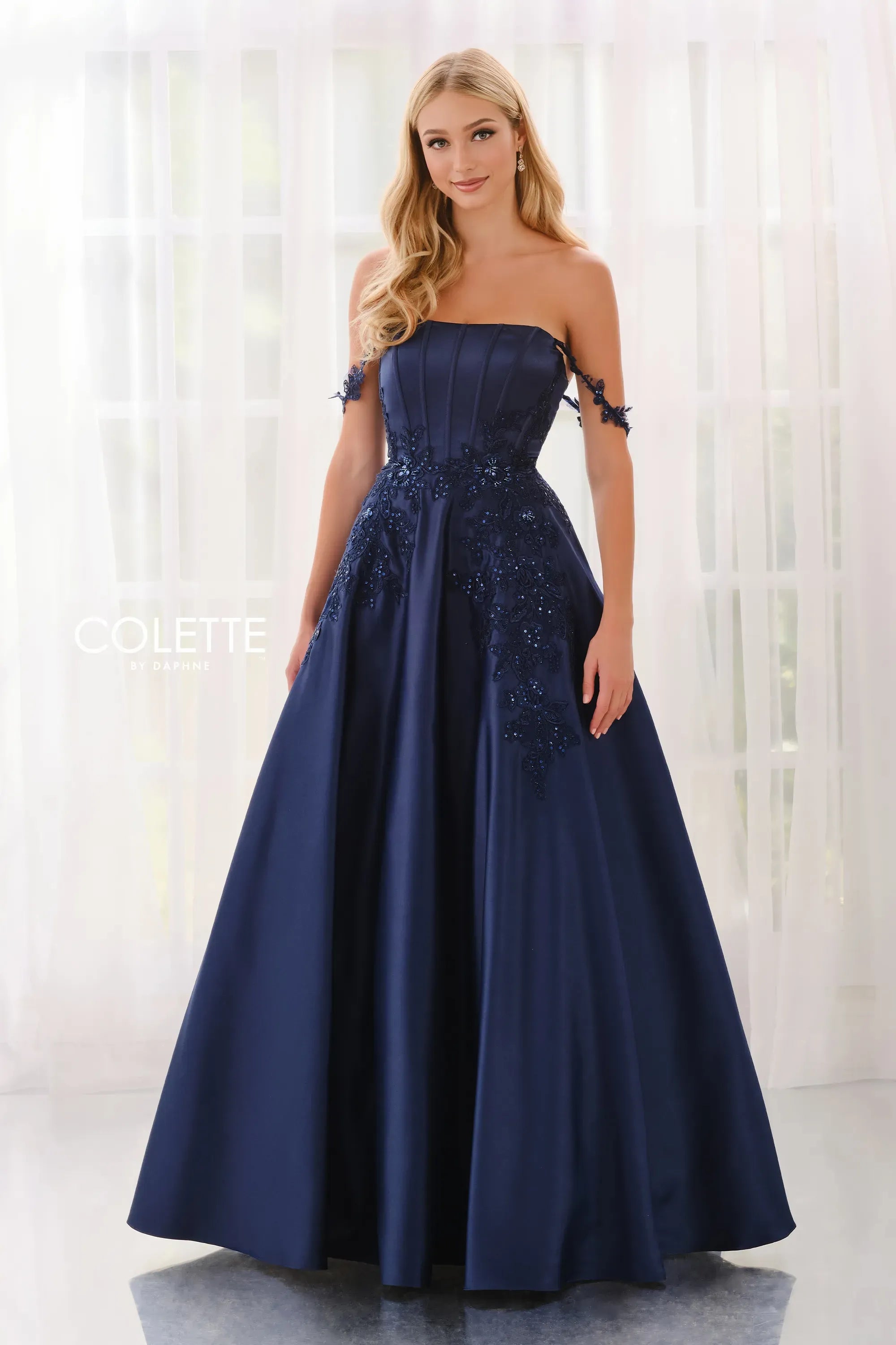 Prom Dresses Corset Beaded Formal Long Prom Dress Navy Blue
