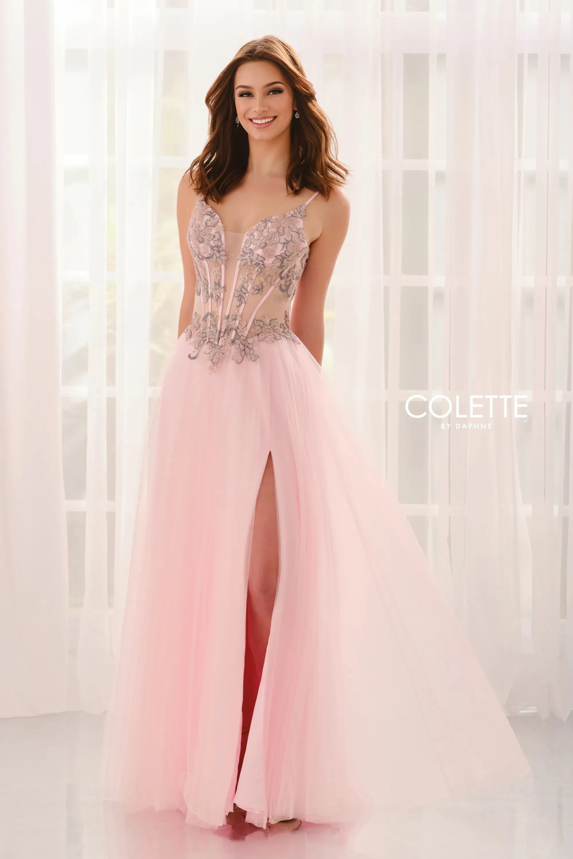 Prom Dresses Lace Beaded Formal Long Prom Dress Pink