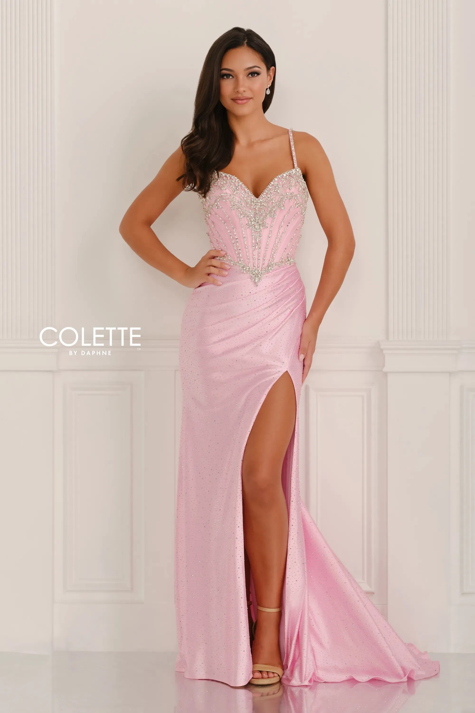 Prom Dresses Beaded Corset Formal Long Prom Dress Pink