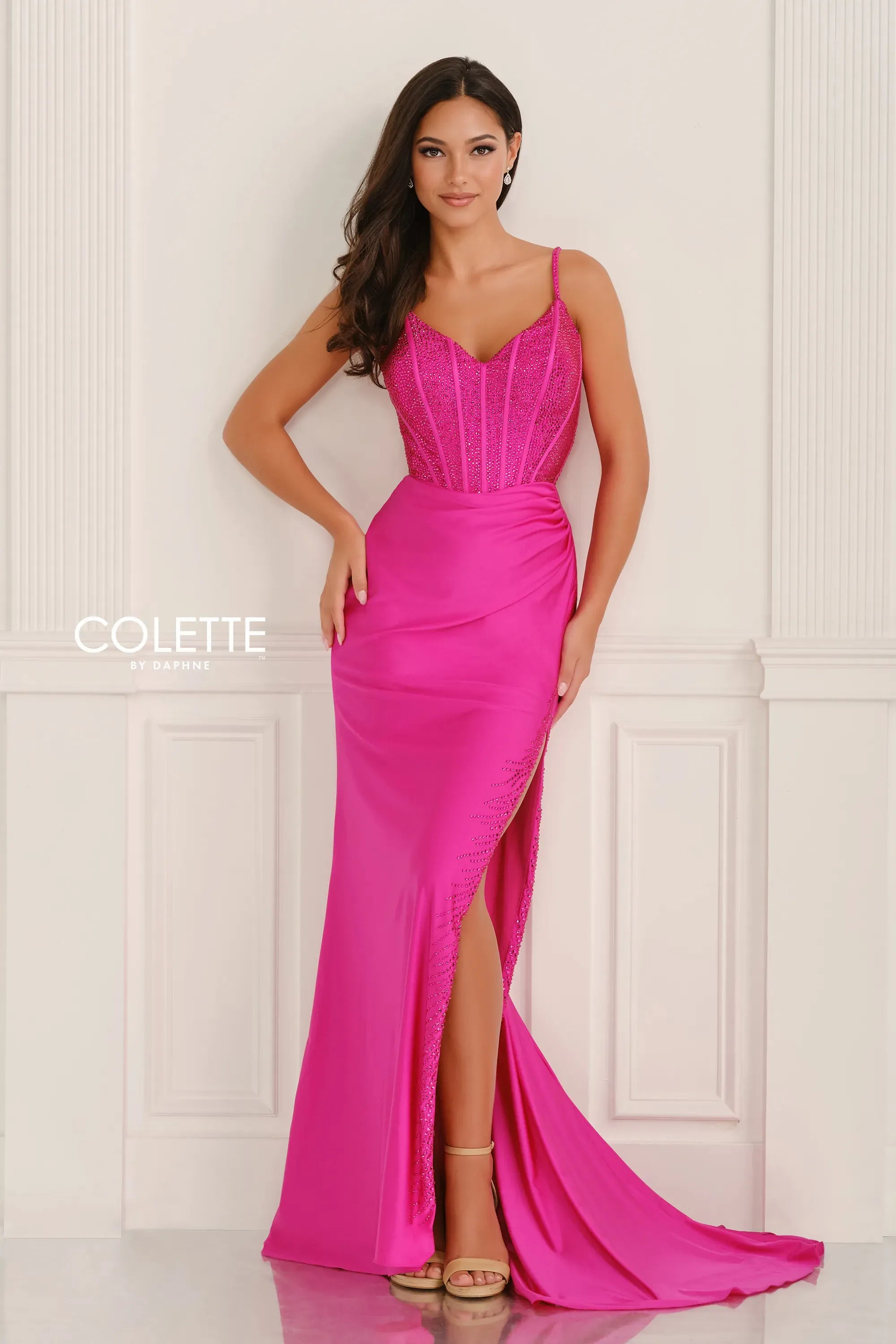 Prom Dresses Fitted Corset Formal Long Prom Dress Fuchsia