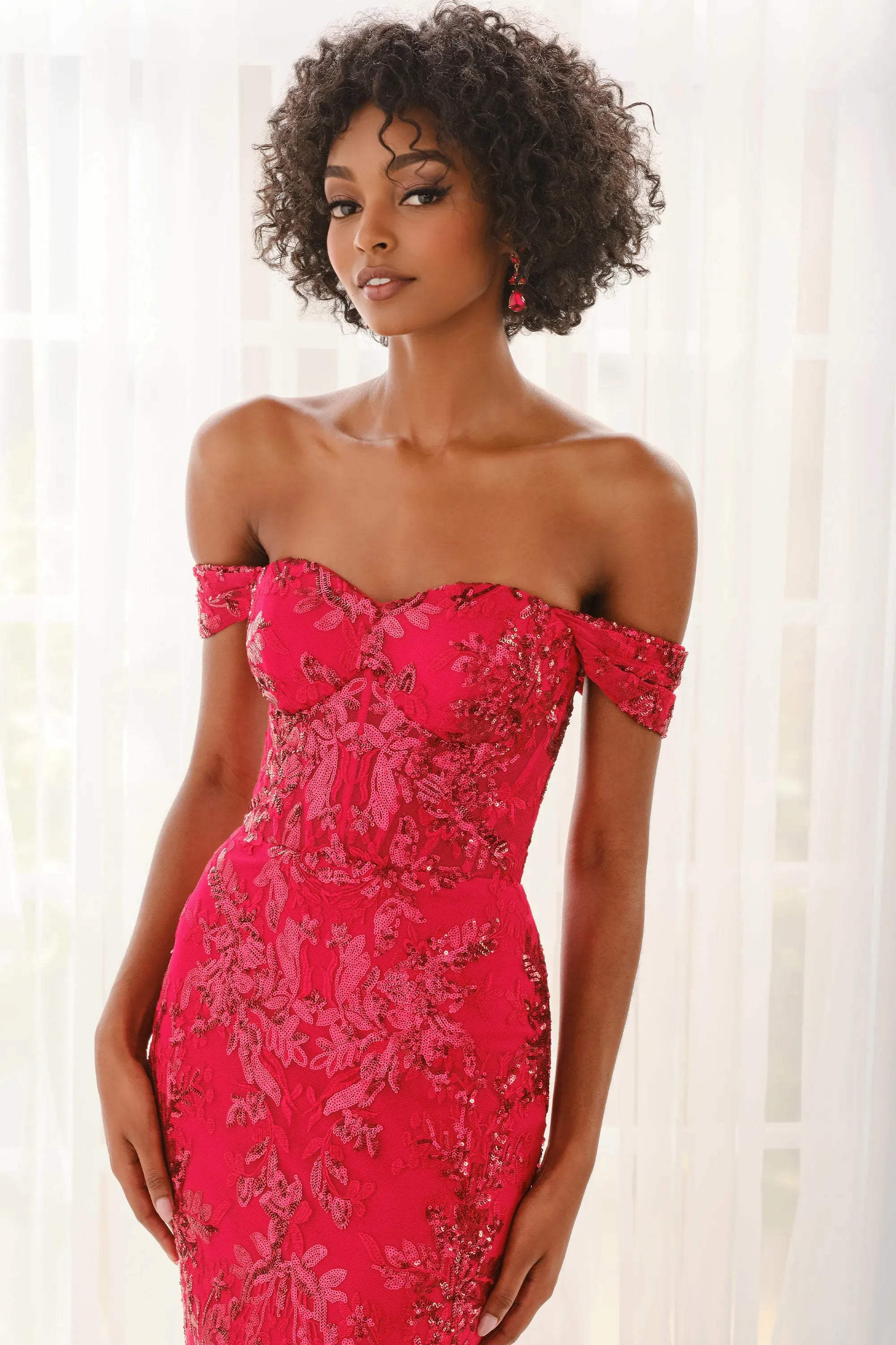 Prom Dresses Corset Sequin Formal Long Prom Dress Red