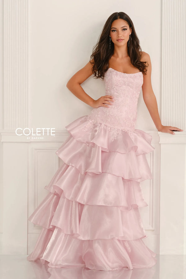 Colette by Daphne CL6213 Beaded Lace A Line Long Formal Prom Dress