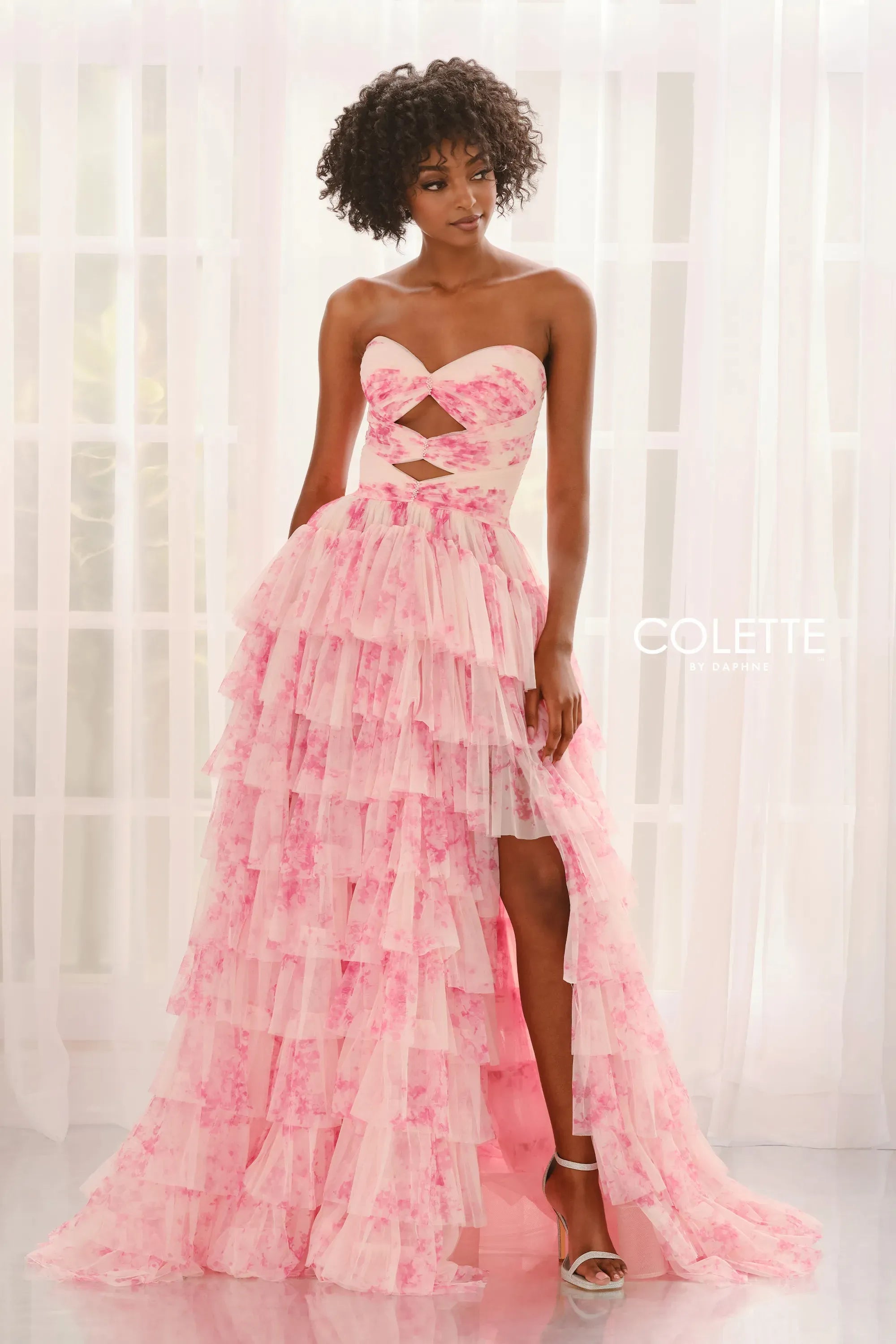 Prom Dresses Beaded Floral Long Formal Prom Dress Pink