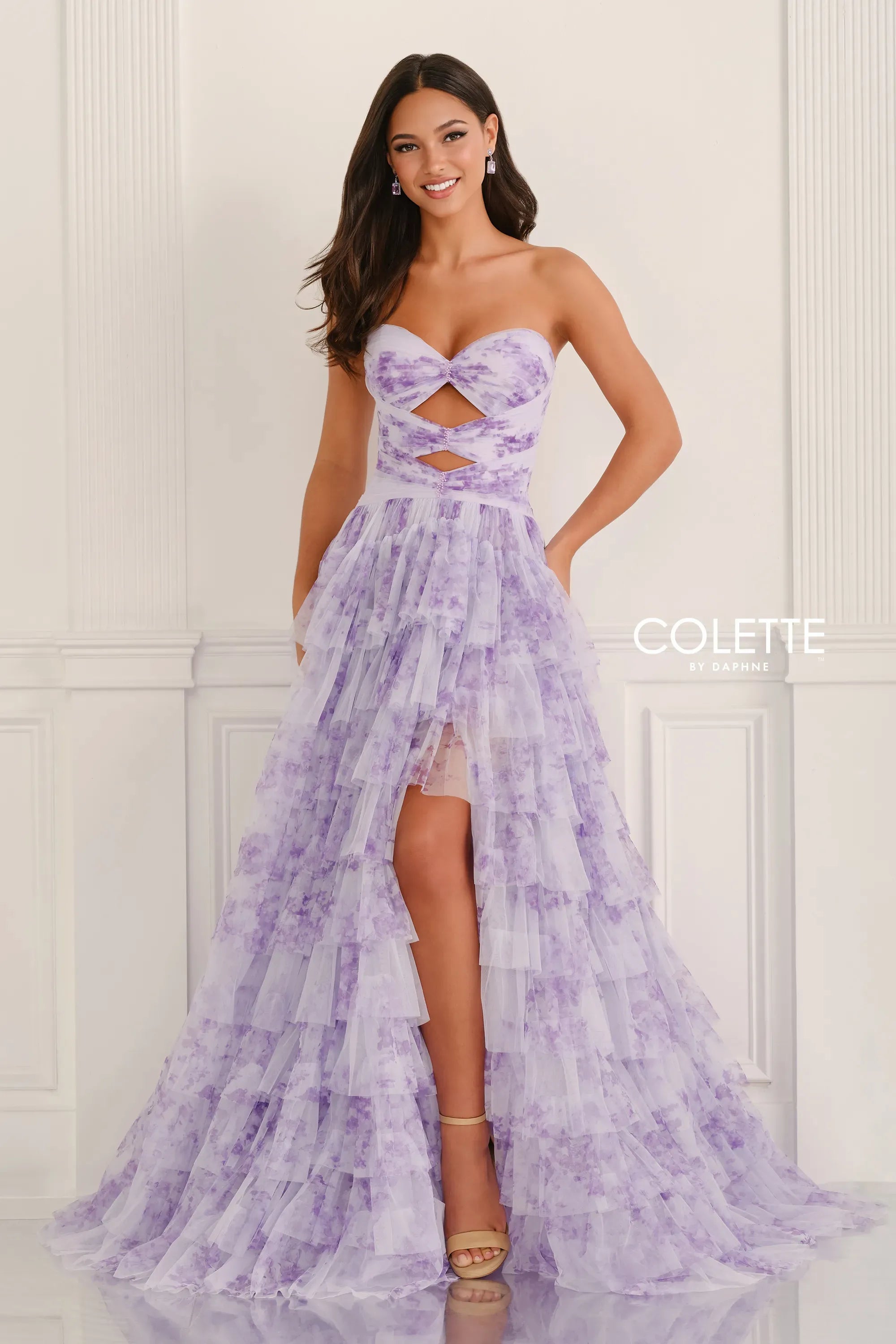 Prom Dresses Beaded Floral Long Formal Prom Dress Purple