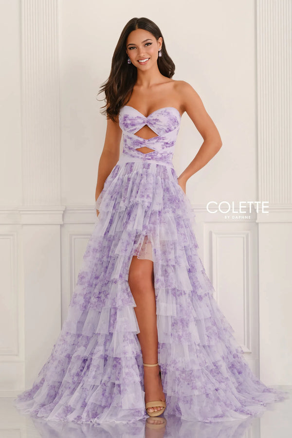 Colette by Daphne CL6217 Beaded Floral Long Formal Prom Dress
