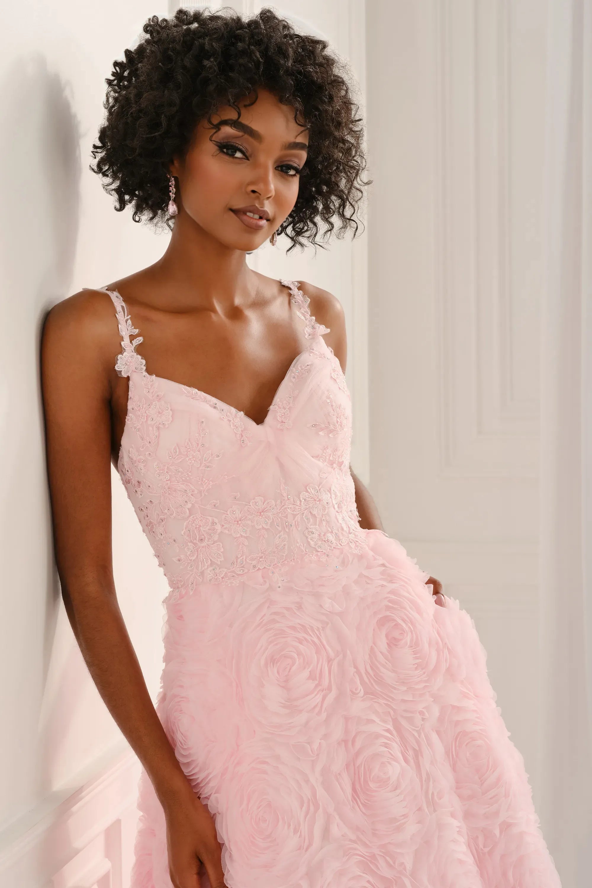 Prom Dresses Lace Applique Long Formal Evening Prom Dress Light Pink