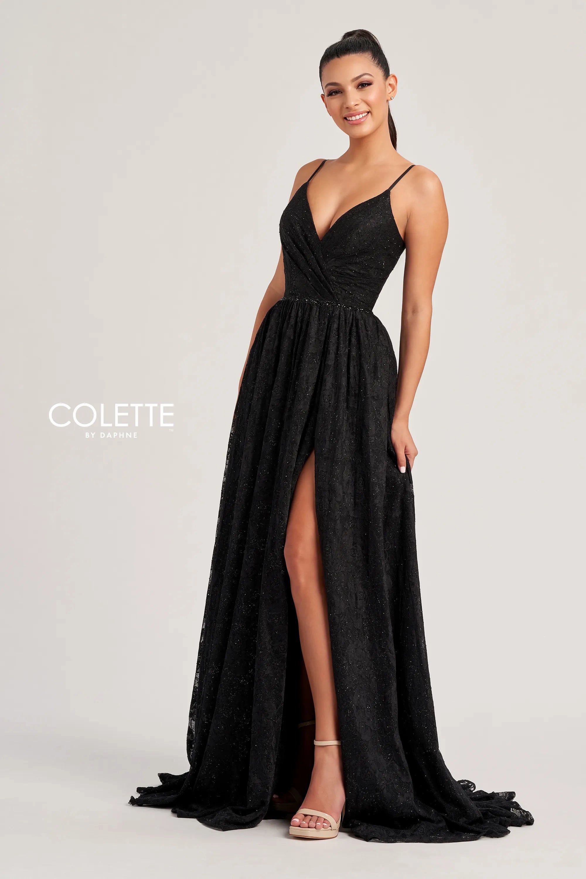 Prom Dresses Long Glitter A Line Slit Formal Prom Dress Black
