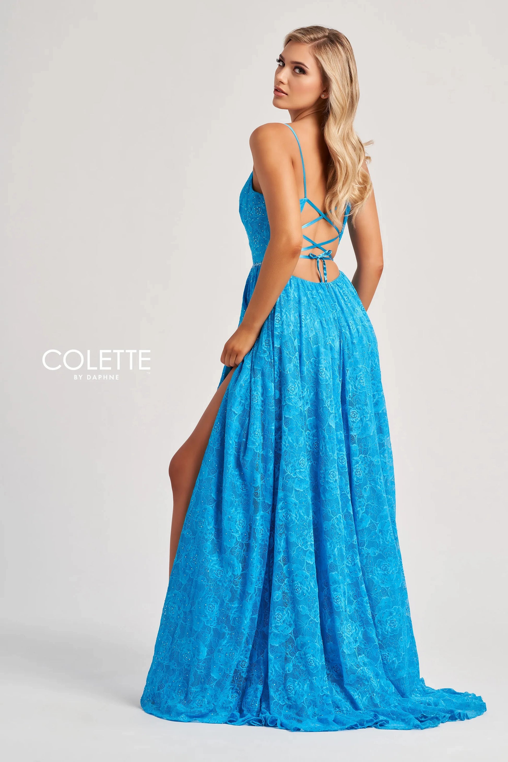 Colette by Daphne CL8010 Long Glitter A Line Slit Formal Prom Dress
