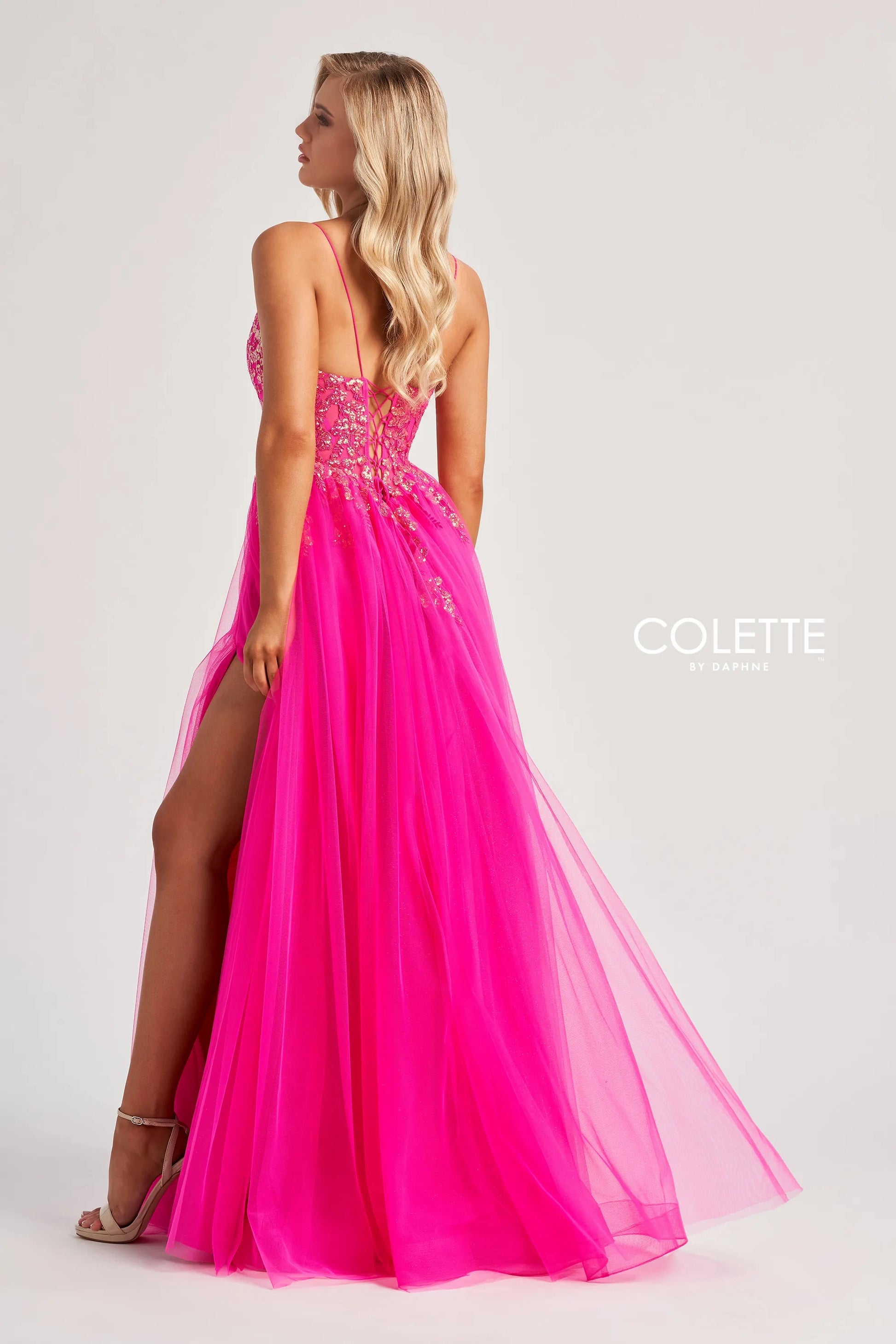 Colette by Daphne CL8030 Long Lace Glitter A Line Formal Prom Dress