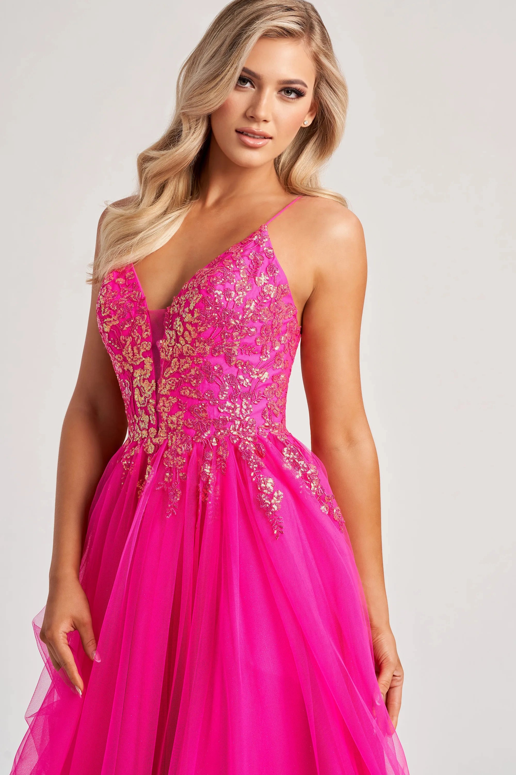 Prom Dresses Long Lace Glitter A Line Formal Prom Dress Hot Pink