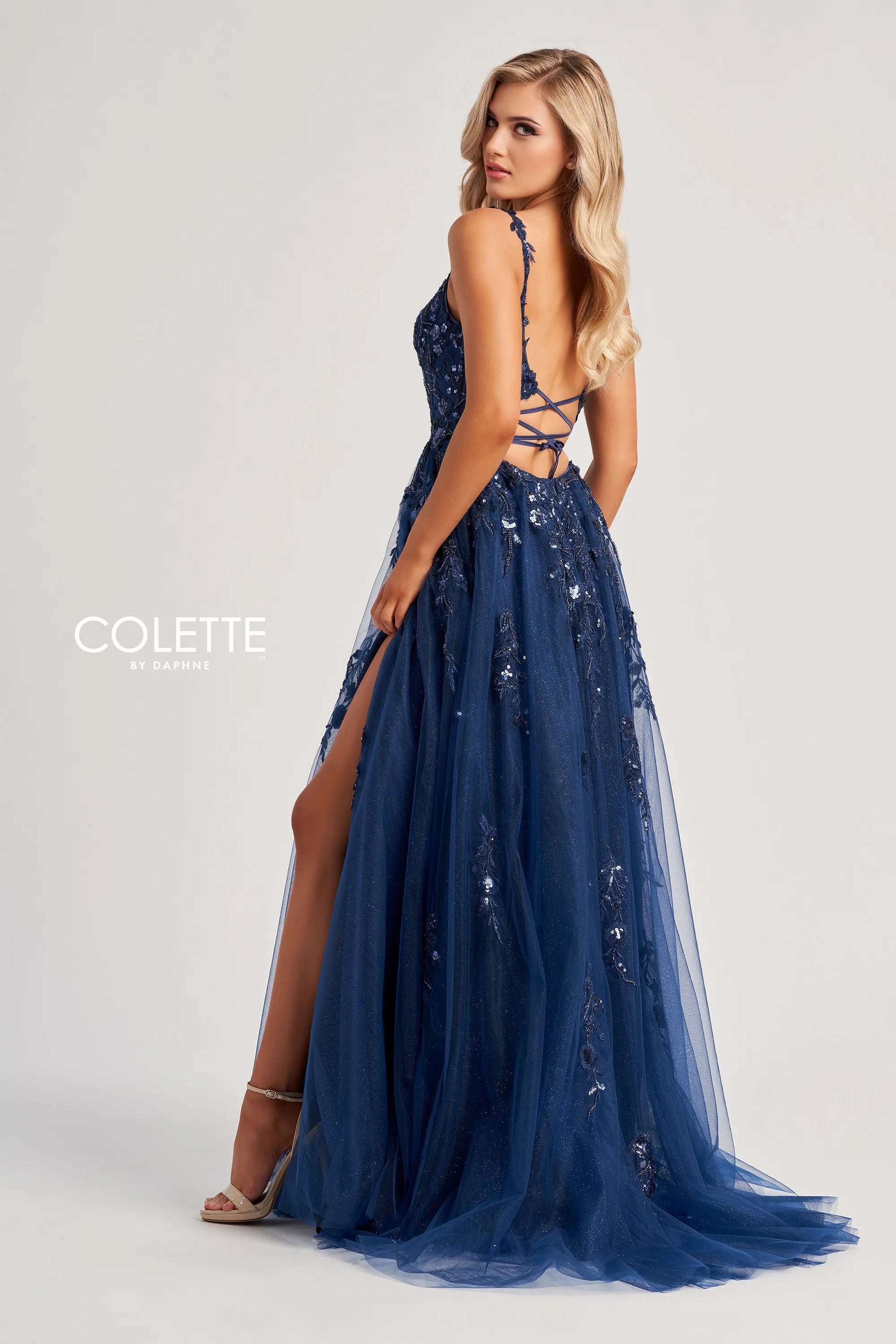 Colette by Daphne CL8060 Sequin Long Slit Glitter A Line Formal Prom Dress