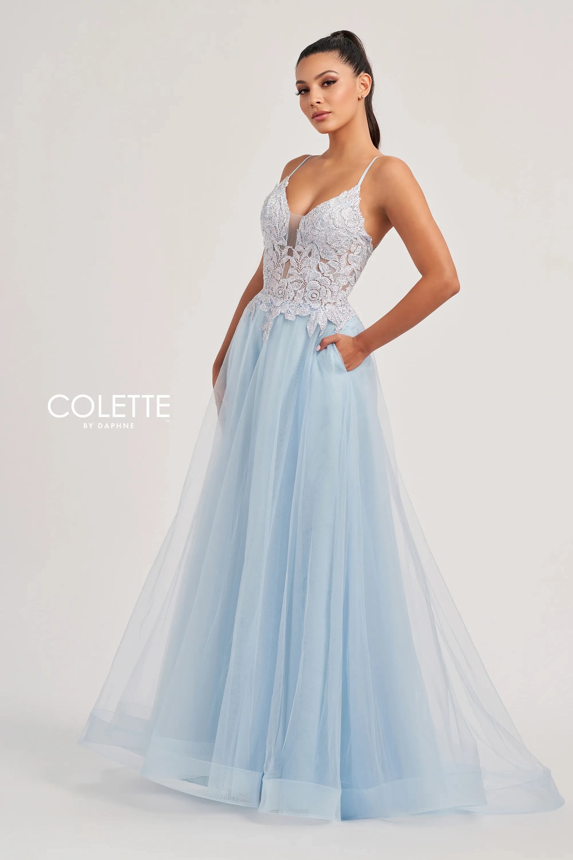 Colette by Daphne CL8100 Long Lace A Line Formal Prom Dress