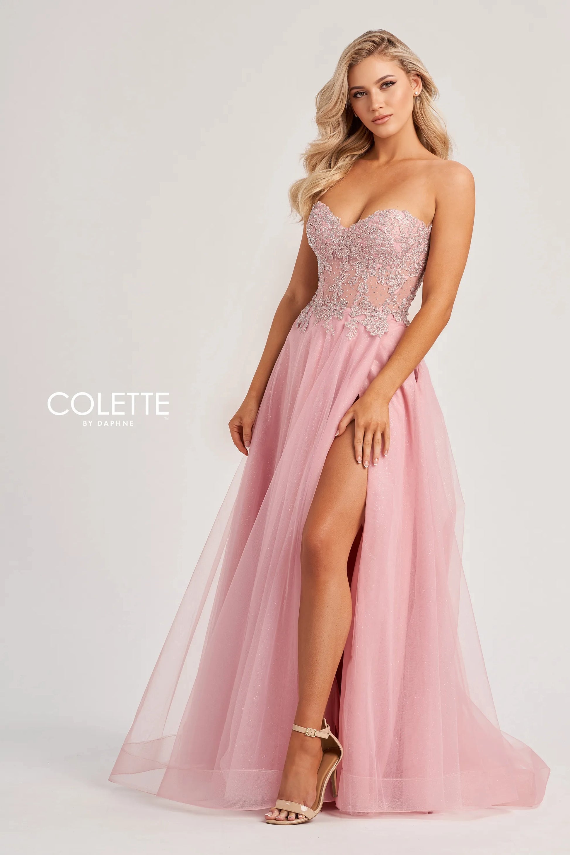 Colette by Daphne CL8110 A Line Long Formal Slit Prom Dress