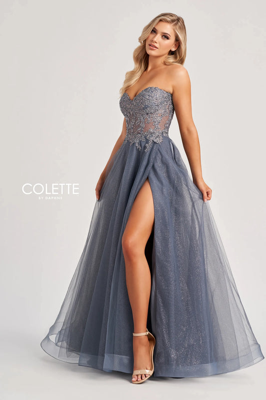 Prom Dresses A Line Long Formal Slit Prom Dress Steel