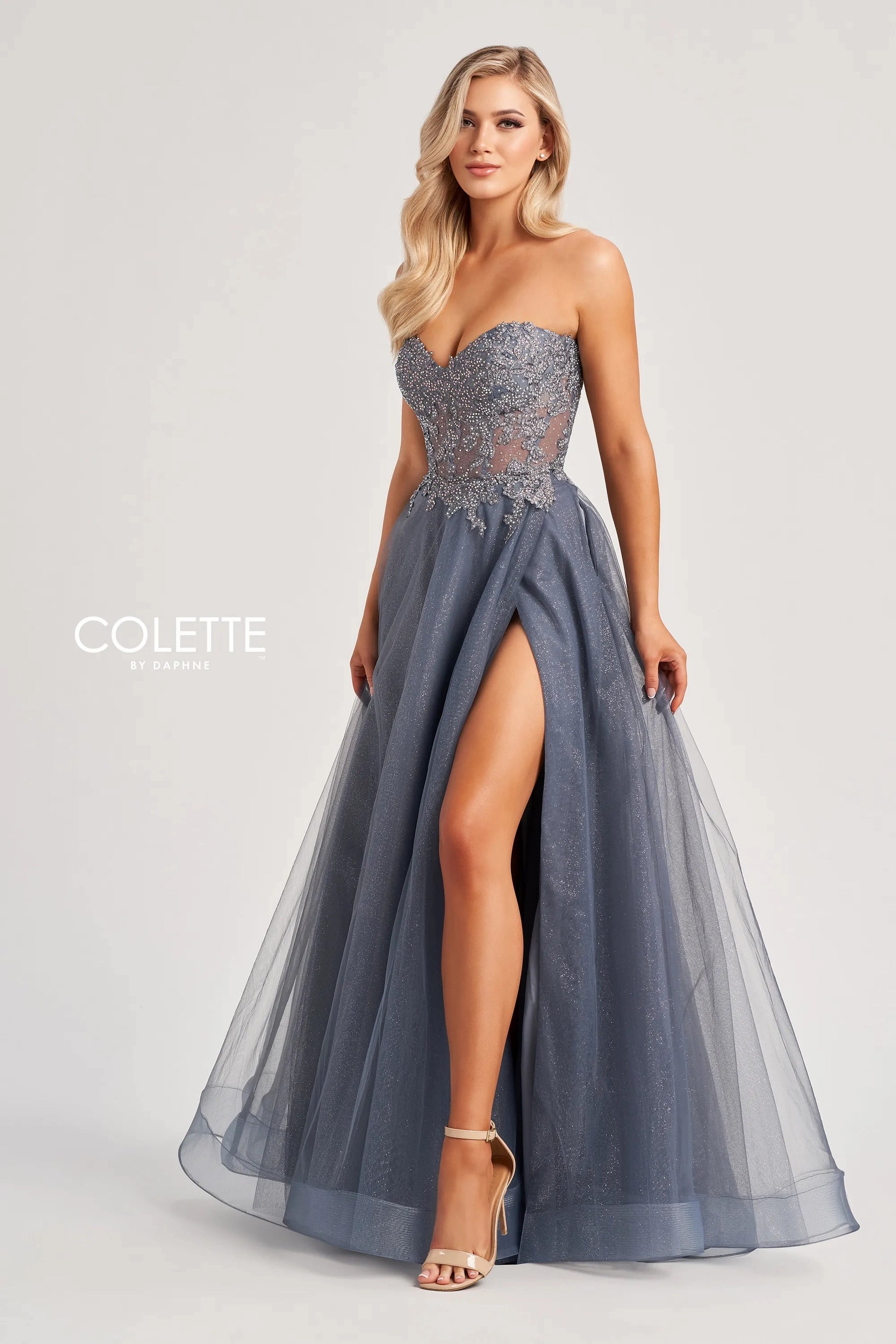 Colette by Daphne CL8110 A Line Long Formal Slit Prom Dress