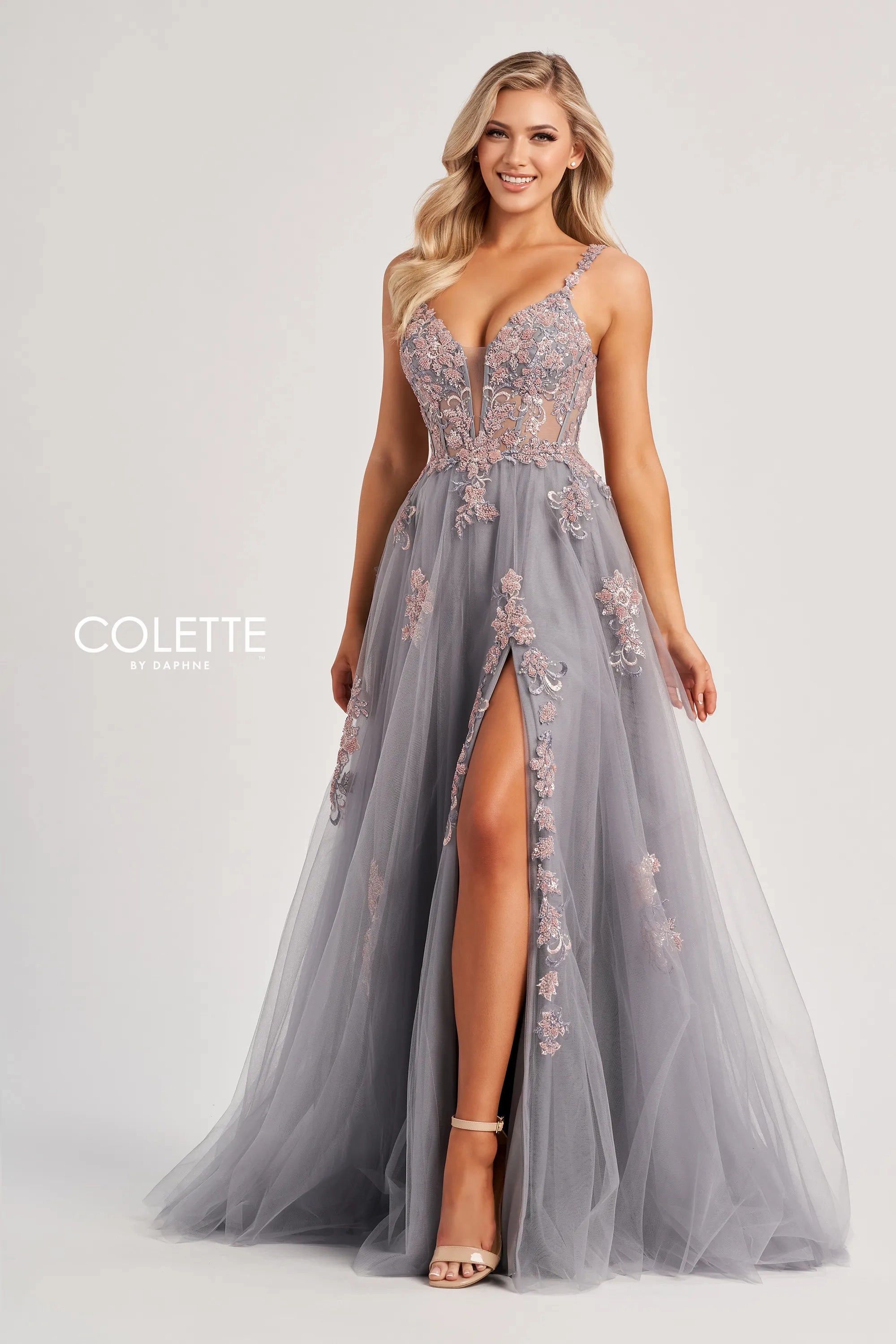 Prom Dresses A Line Long Sequin Formal Dress Platinum/Blush