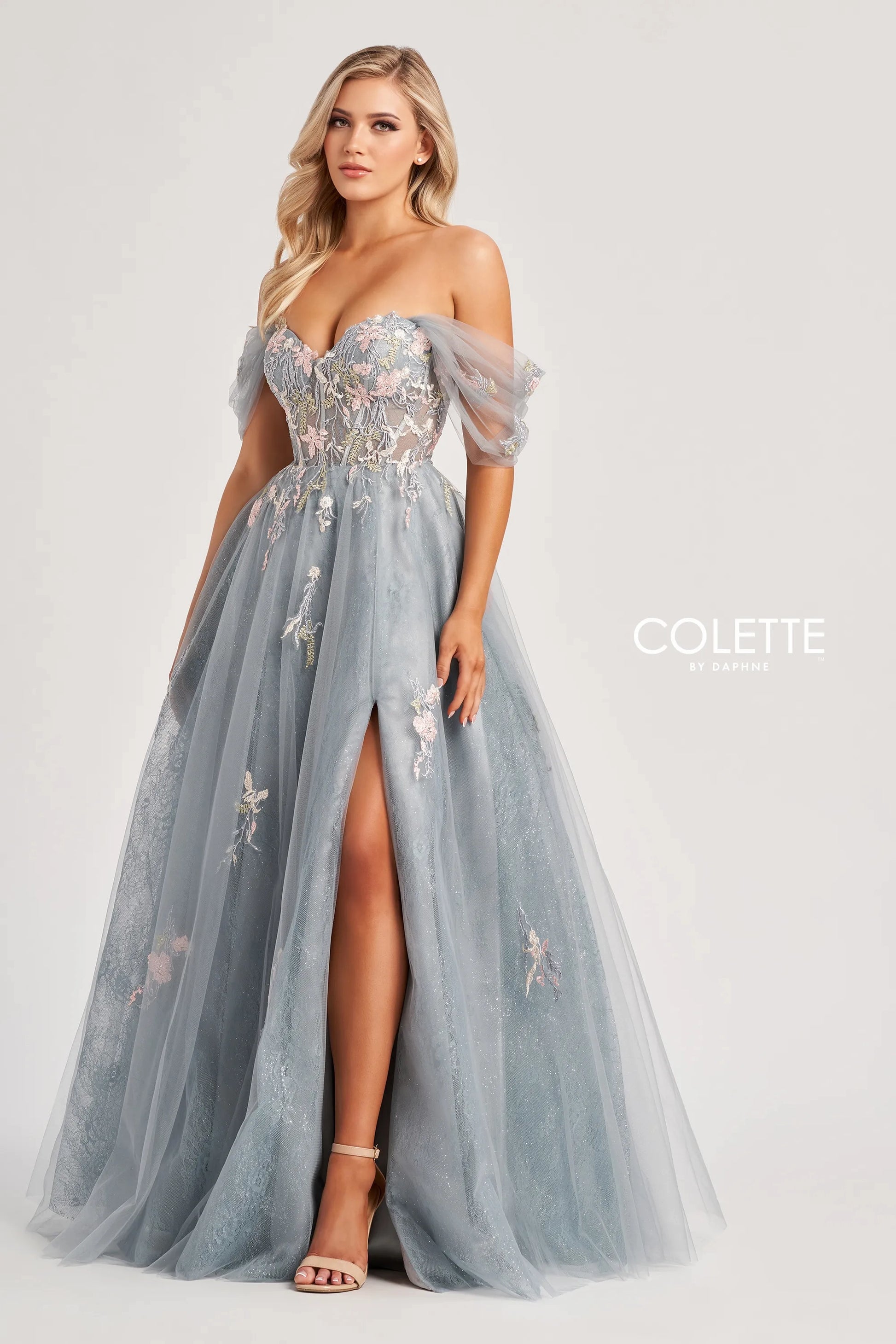 Colette by Daphne CL8150 Long Formal Glitter Lace A Line Evening Prom Dress