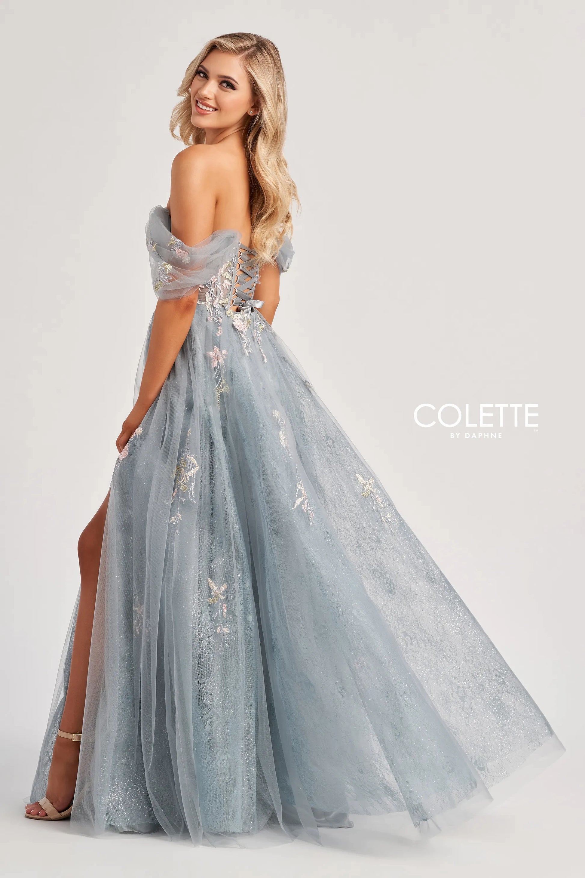 Colette by Daphne CL8150 Long Formal Glitter Lace A Line Evening Prom Dress