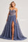 Prom Dresses Ball Gown Glitter Long Formal Sequin Prom Dress Steel Blue