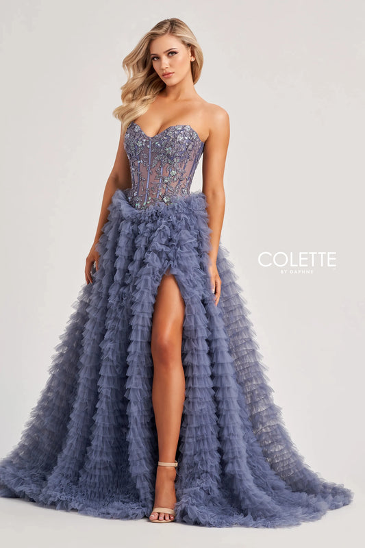 Prom Dresses Ball Gown Glitter Long Formal Sequin Prom Dress Steel Blue