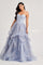 Prom Dresses Long Glitter Ball Gown Formal Printed Prom Dress  Ocean Blue Multi