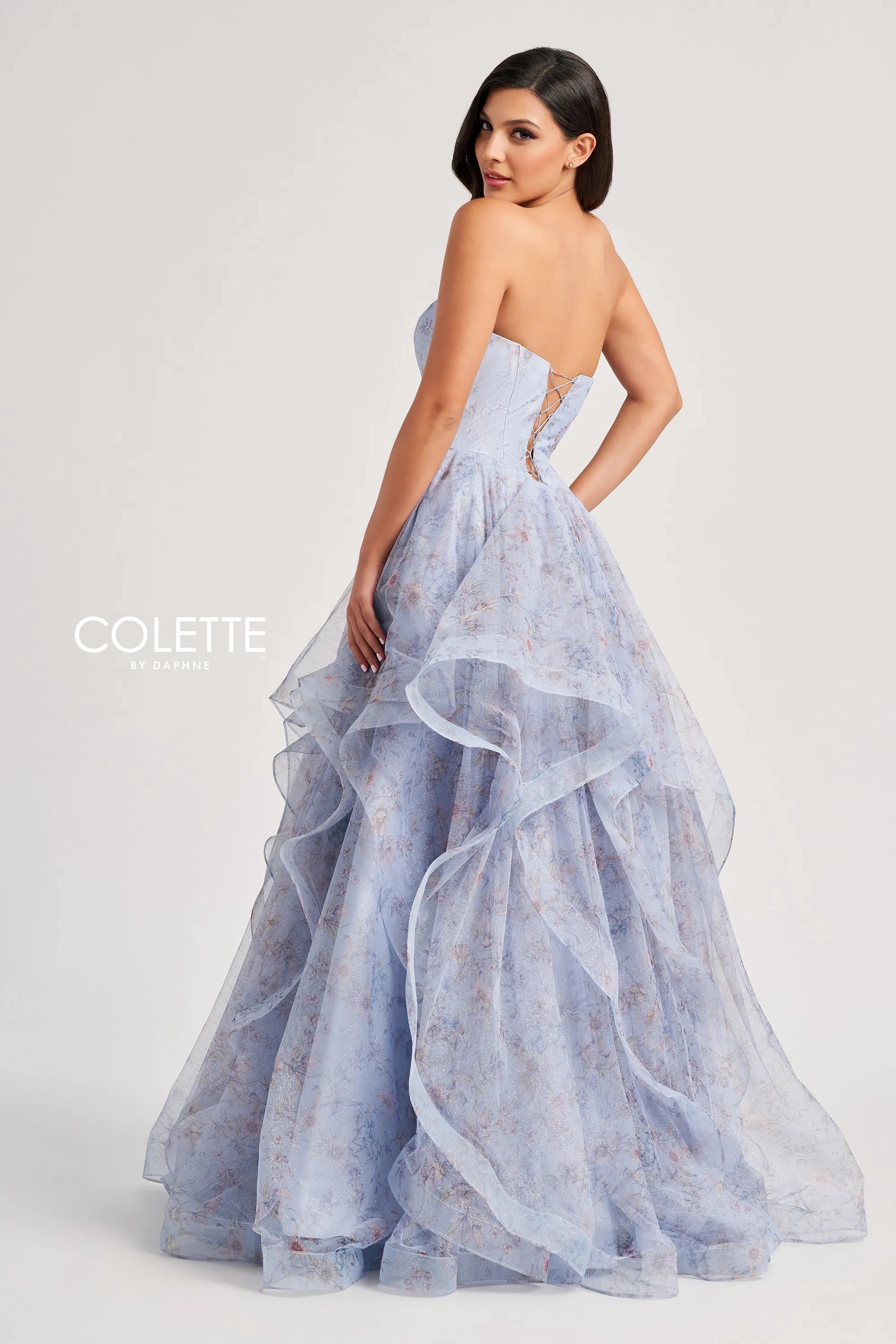 Prom Dresses Long Glitter Ball Gown Formal Printed Prom Dress  Ocean Blue Multi
