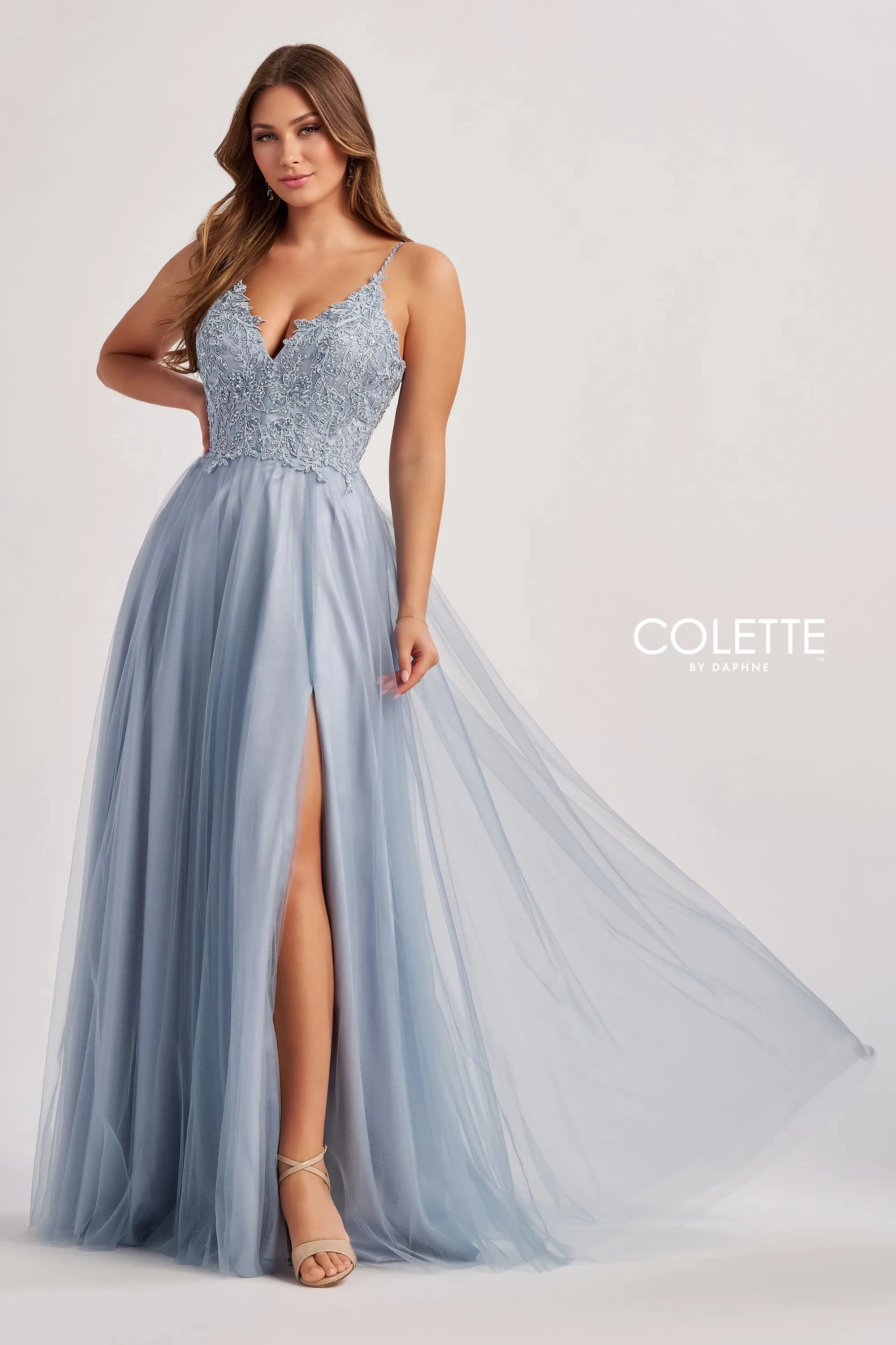 Prom Dresses Beaded Long A Line Formal Prom Dress Dusty Blue