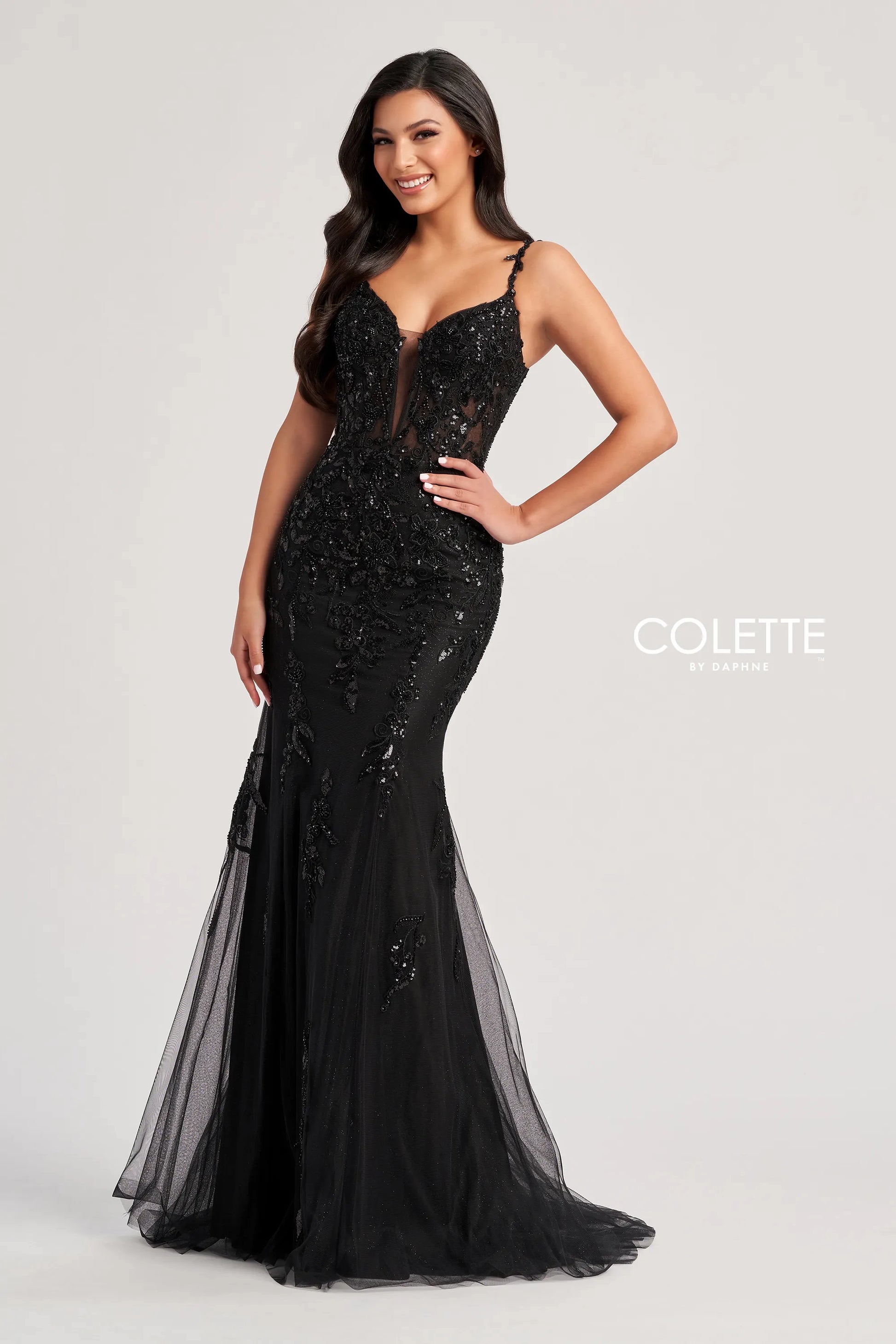 Colette by Daphne CL8210 Beaded Long Sequin Glitter Formal Prom Dress